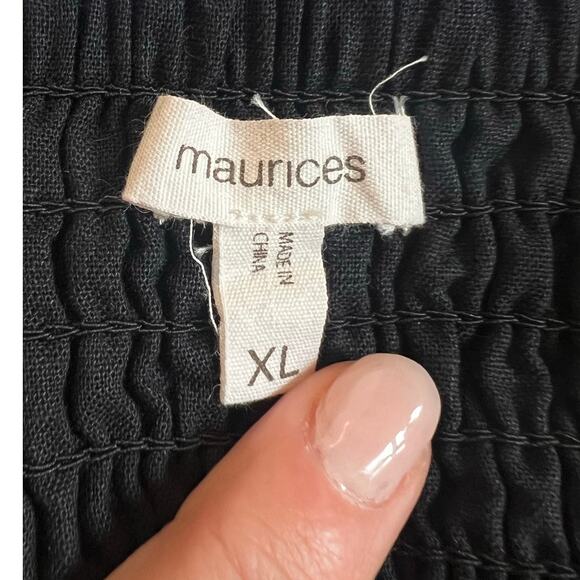 Maurices XL Black Linen Cotton Faux Wrap Midi Dress Coastal Boho - Picture 8 of 8